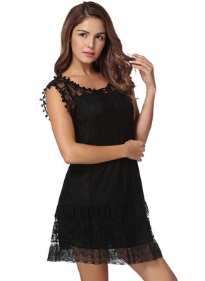 

Summer Casual Lace Sleeveless Tassel Womens Shift Mini Dress Homecoming Dress
