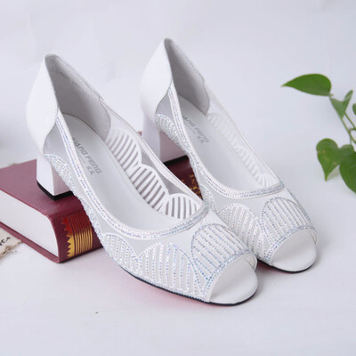 

SHUANGFENG Brand New Women Shoes Summer 2018 Peep toe Shoes Woman Cow Leather high heels pumps Female Ladies Crystal Party shoes