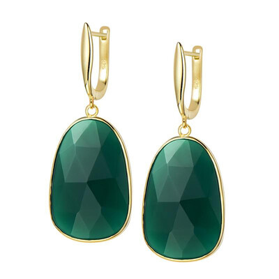 

256Ct Natural Green Onyx 16x24mm Irregular Shape 925 Sterling Silver Dangle Earrings