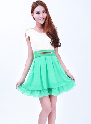 

New Hot Style V-neck Sleeveless Princess Flouncing Party Casual Dress with Belt