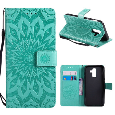 

MOONCASE Samsung Galaxy J8 Case Sun Flower Pattern Embossed PU Leather Magnetic Flip Case - Green