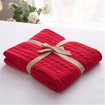 

100 Cotton High Quality Blanket Handmade Soft Knitted Solid Color Plaid Throw Blanket On Sofa Bed Plane Warm Bedspreads