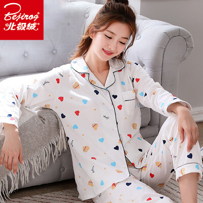 

Arctic velvet pajamas womens four seasons home service ladies long sleeves can be worn outside sweet cardigan cotton pajamas womens casual home service suits elegant Ya bird