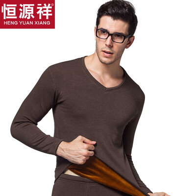 

Hengyuanxiang warm underwear for men&women thickening plus velvet V-neck Slim breathable thick autumn clothing long pants middle-aged fashion cotton warm pants suit male coffee V-neck 185 XXXL