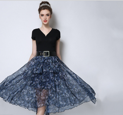 

Lovaru ™2015 stations autumn new women skirts irregular chiffon flowers waist Slim skirts