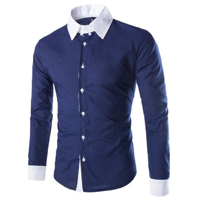 

Zogaa Mens Shirt Pure Color Slim Splice