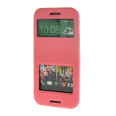 

MOONCASE Сторона Флип жесткий борт Тонкий кожаный кронштейн Window чехол для HTC One M8 розовый