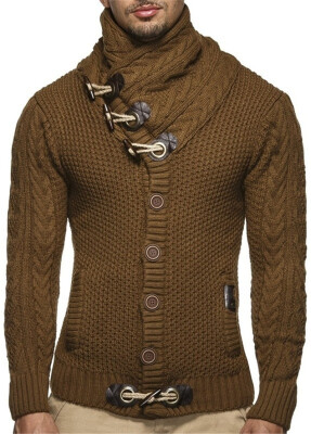 

Mens Pure Color Front Button Knitted Coat