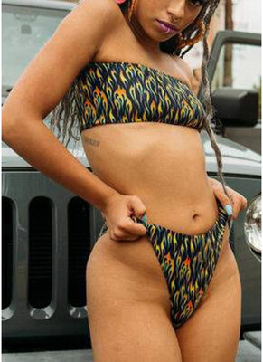 

2018 Strapless Fire Pattern Women Sexy Bikini Set