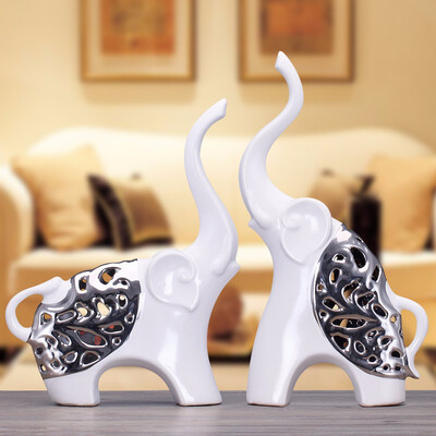 

silver hollow couple elephants Ceramic crafts creative living room wine cabinet decoration ornaments home decorations accessories