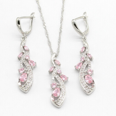 

925 Sterling Silver Jewelry Sets For Women 6 Colors Christmas Gift Earrings Necklace Pendant 2018 New