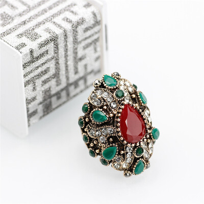 

Hyperbole Bohemia Heart Crystal Vintage Rings For Women Full Rhinestone Antique Gold Color Turkish Wedding Ring Jewelry 2018 New