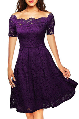 

New Arrial Boat Neck Cocktail Swing Dress Black Long Sleeve Floral Lace Knee Length Formal Party Dresses