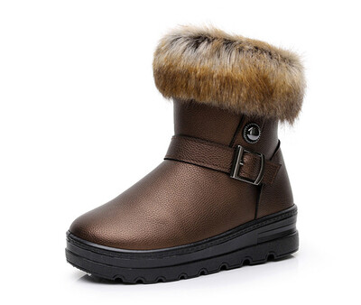 

Women Fashion Faux Leather Fur Lined Winter Warm Buckle Ankle Snow Boots Shoes