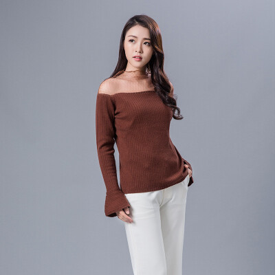 

autumn korea slim style new grenadine Splicing shoulder knitted long sleeve sweater cardigan woollen sweater