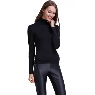 

POPBASIC Womens Basic Long Sleeve High Turtle Neck T-shirt