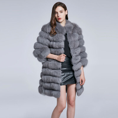 

Fox Fur Coat Natural Fur Coat Real Fur Coat Winter Woman Jacket Length Can Change Warm Stripe Stitching 2018 New Discount Sale