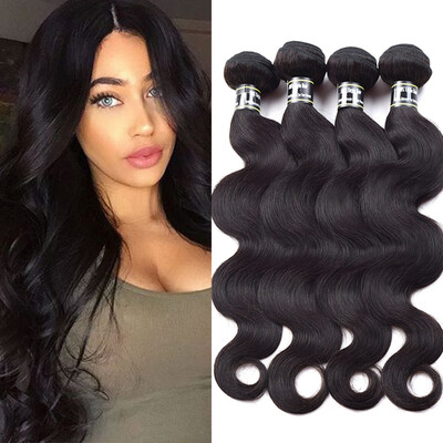 

7A Body Wave Peruvian Virgin Hair 4 Bundles Body Wave Hair Weave Extensions Human Hair Bundles 1B Color Soft&Bouncy Hair Piece