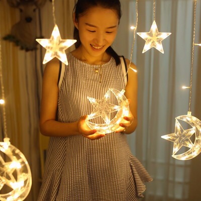 

Led stars moon curtain light background lights window decoration girl heart flashing string lights bedroom ice lighting