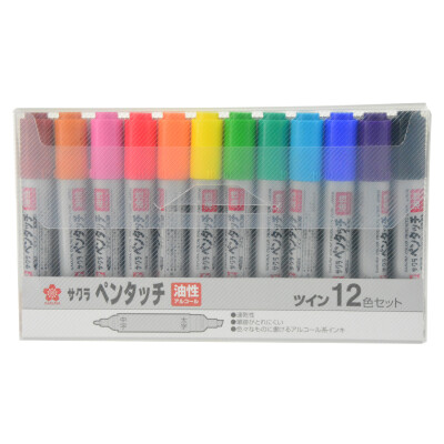 

Sakura Sakura 12-color oily thick double-headed marker pen suit PK-T12 quick-drying water-resistant color pen painted DIY greeting card pen Japanese imports