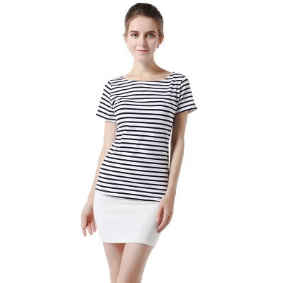 

POPBASIC Women's Classic Striped Short Sleeve Tee Boatneck Nautical T Shirt