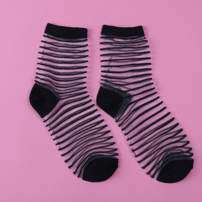 

LIONZONE Newly Women Korean Fashion Lace Ruffle Crystal Silk Ankle Sock Glass Black Sexy Thin Transparent Socks Wholesale