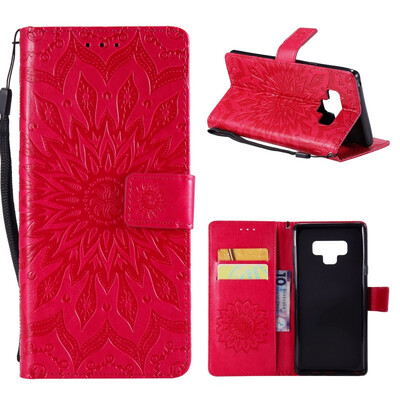 

MOONCASE Samsung Galaxy Note 9 Embossed Sun Flower Leather Case - Red