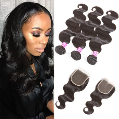 

Glary Cheap Mongolian Human Hair Weaves Body Wave Hair Bundles with Closure Wholesale Virgin Hair Weaves 4 Bundles with Closure