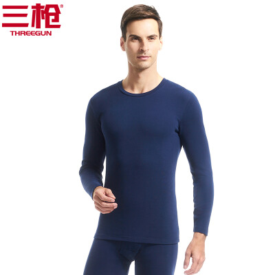 

Three guns thermal underwear men 2018 autumn&winter new product refreshing skin stretch thick cotton round neck v-neck long-sleeved couple autumn clothes long pants womens suit mens navy blue 3XL