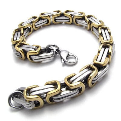 

Hpolw Stainless Steel Link Box Mens Bracelet, Gold Silver, 9 Inch