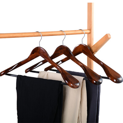 

Maybelline thick wide shoulder seamless wood antique wood color hanger 45cm suit set high-grade hanger