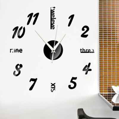 

Modern Large 3D Mirror Surface Wall Clock Sticker Home Office Room DIY Decor