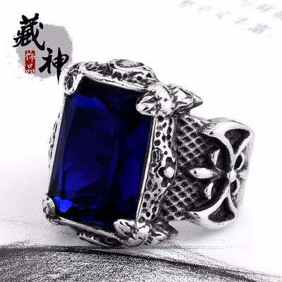 

Mens Retro titanium steel rings with zircon rings Viking Viking warriors ring of honor