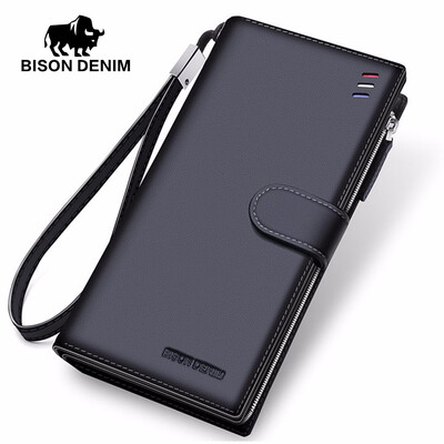 

Luxury Brand Men Wallet Cowskin Leather Mens Purse Zipper Pocket High Quality Male Clutch Genuine Leather Purse Men N8206-Blue