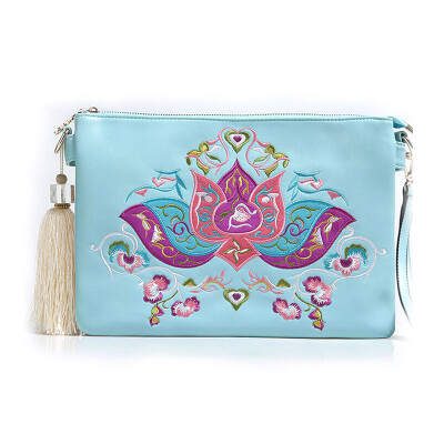 

2016 New leather floral ethnic embroidery embroidered bags national trend women clutch flap shoulder bags famous brand purse