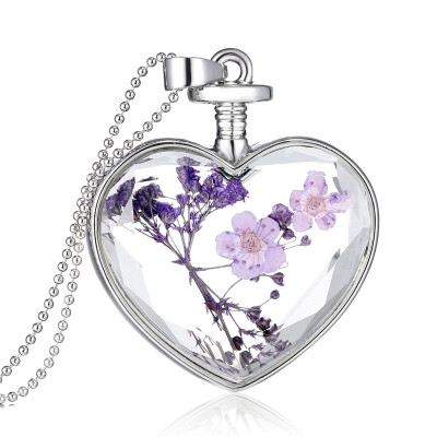 

Aiyaya Fashion Silver New Arrival Purple Dry Flower Glass Lovers Heart Necklace for Womens