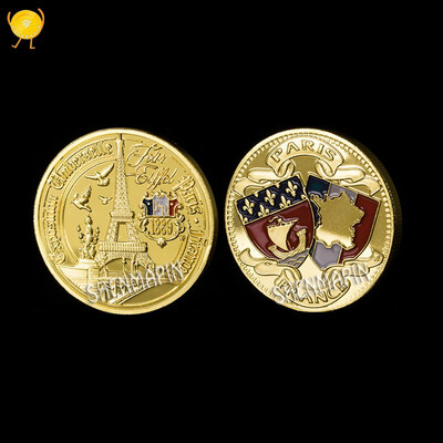 

France Paris Commemorative Coin Colorized Gold Plated Paris Tower Coin Souvenir Coin For Collection