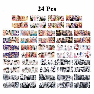 

24pcs Pop Nail Art Slider Full Wraps Water Transfer Nail Art Stickers DIY Marilyn Monroe Manicure Foil Decal