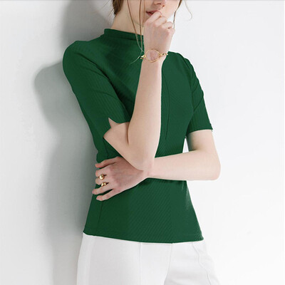

Canvaus Spring Summer Fashion Solid Color Half-neck Slim Simple Cotton Half-sleeved T-shirt Undershirt Tops