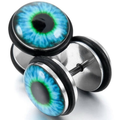 

Hpolw MenWomens Stainless Steel Enamel Rubber Stud Earrings Blue Black Evil Eye Gothic