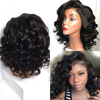 

T-top Hair Big Curl Short Bob Haircut Virgin Remy Human Hair Glueless Lace Front Wig With Baby Hair And Natural Hairline For Women