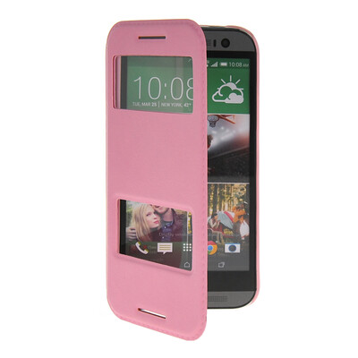 

MOONCASE View Window Leather Side Flip Pouch Stand Shell Back Case Cover for HTC One 2 (M8) Pink