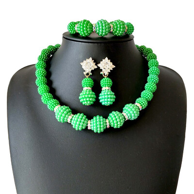 

New Style Nigerian Wedding Beads Bridal Jewelry Set Indian Wedding Jewelry Beads Necklace Earrings For Women African Jewelry Set