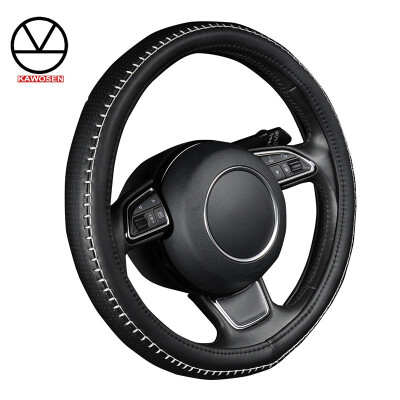 

KAWOSEN PU leather steering wheel cover black color with white durable sewing thread  size fits 38cm15" diameter