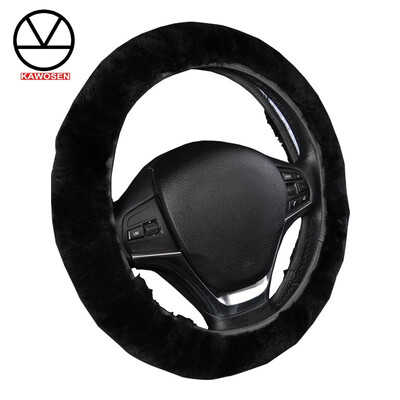 

Premium Pure Sheepskin Wool Steering Wheel Cover Black Car Covers Winter Warm