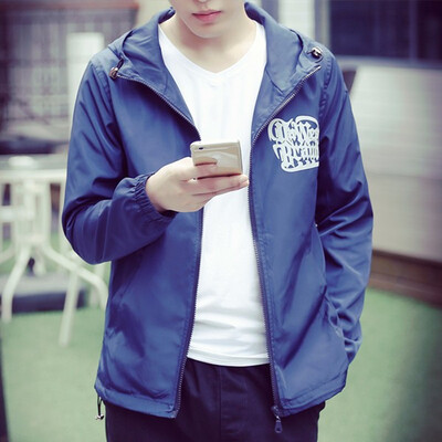

New Fashion Autumn Coat Mens Print Hooded Zipper Polyester Long Sleeved Loose Jackets