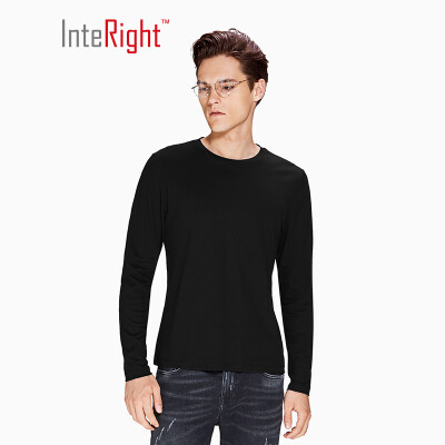 

INTERIGHT Male 50 Water Soft Cotton Mens Long Sleeve T-Shirt Black XL Code