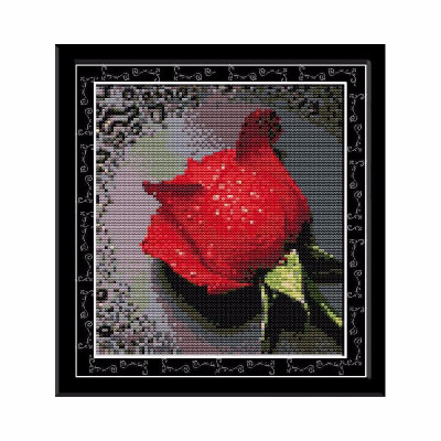 

DIY Handmade Needlework Counted Cross Stitch Set Embroidery Kit 14CT Rose with Dew Pattern Cross-Stitching 26 27cm Home Decorati