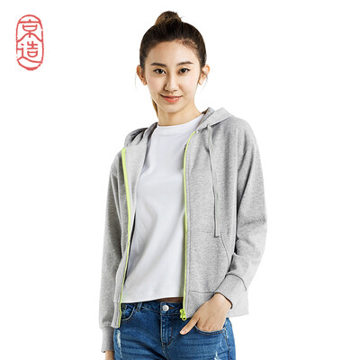 

Beijing womens sweaters US cotton sports fast open zipper hooded couple models flower gray fluorescent green zipper S