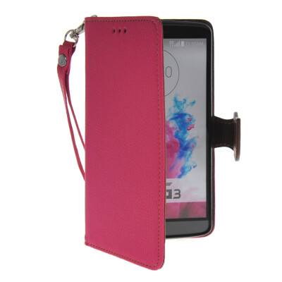 

MOONCASE Litch Skin Leather Side Flip Wallet Card Holder Pouch with Kickstand Shell Back Case Cover for LG G3 Hot pink